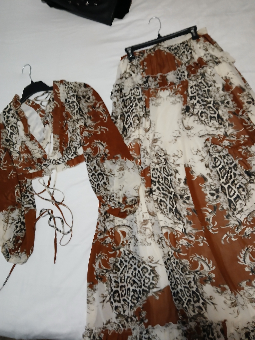 Miss Avenue Brown and Cream Printed Maxi Skirt
